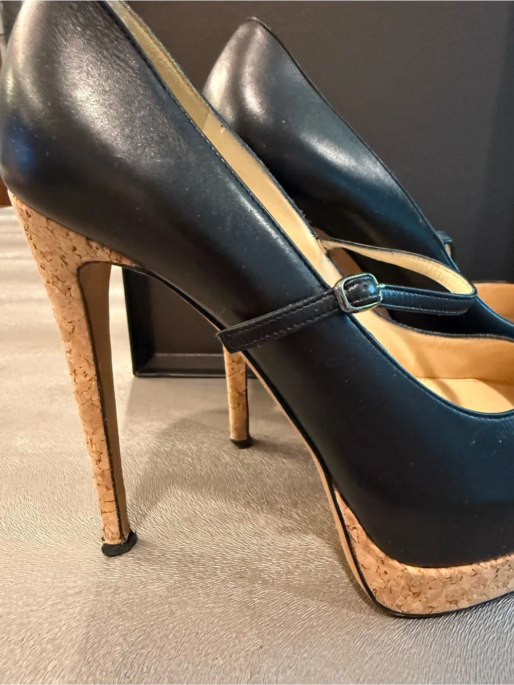 Alexandre Birman Black Leather Mary Jane Platform Pumps. Size 36.5